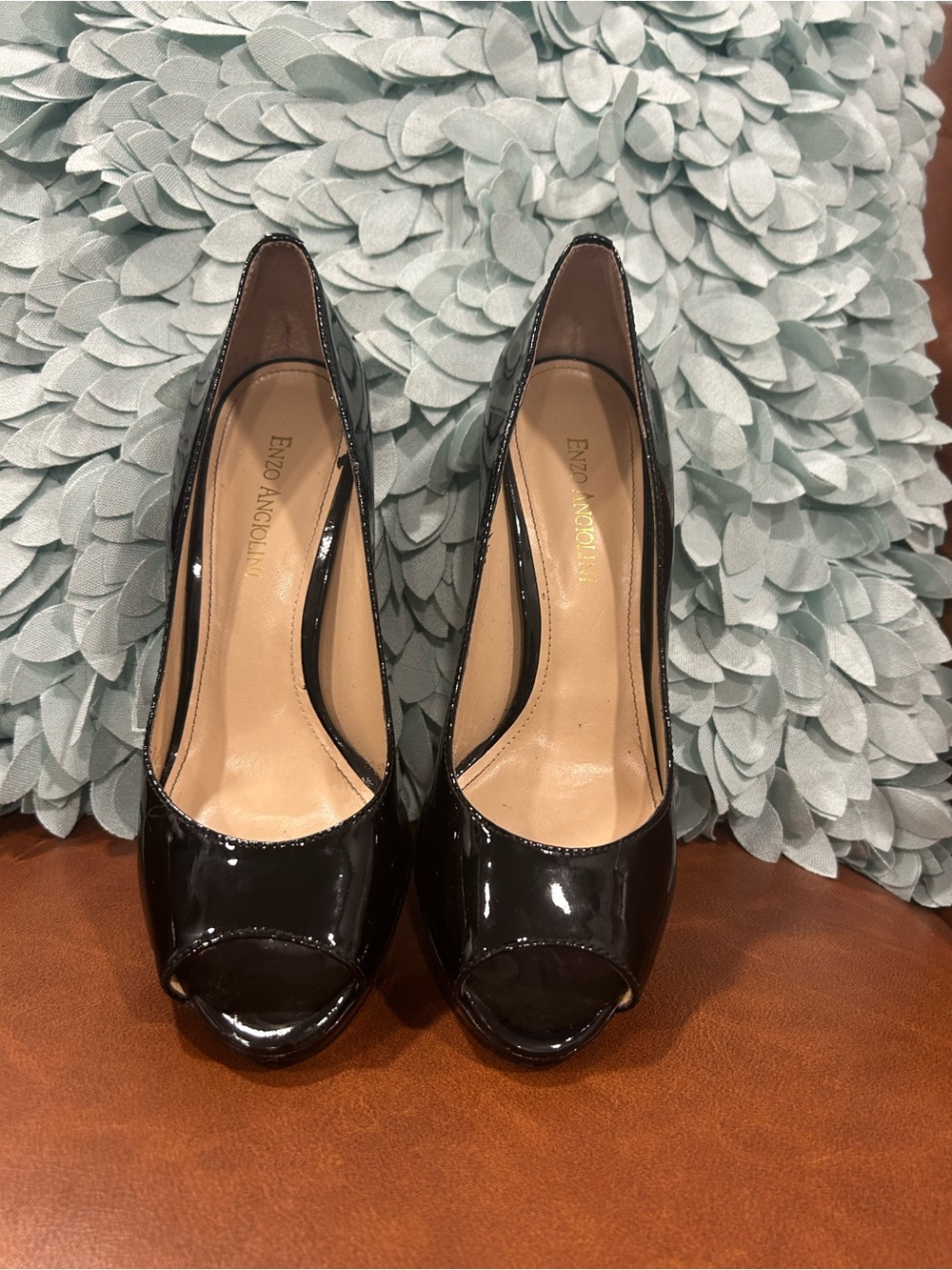 Enzo Angiolini Black Patent Peep-Toe Heels